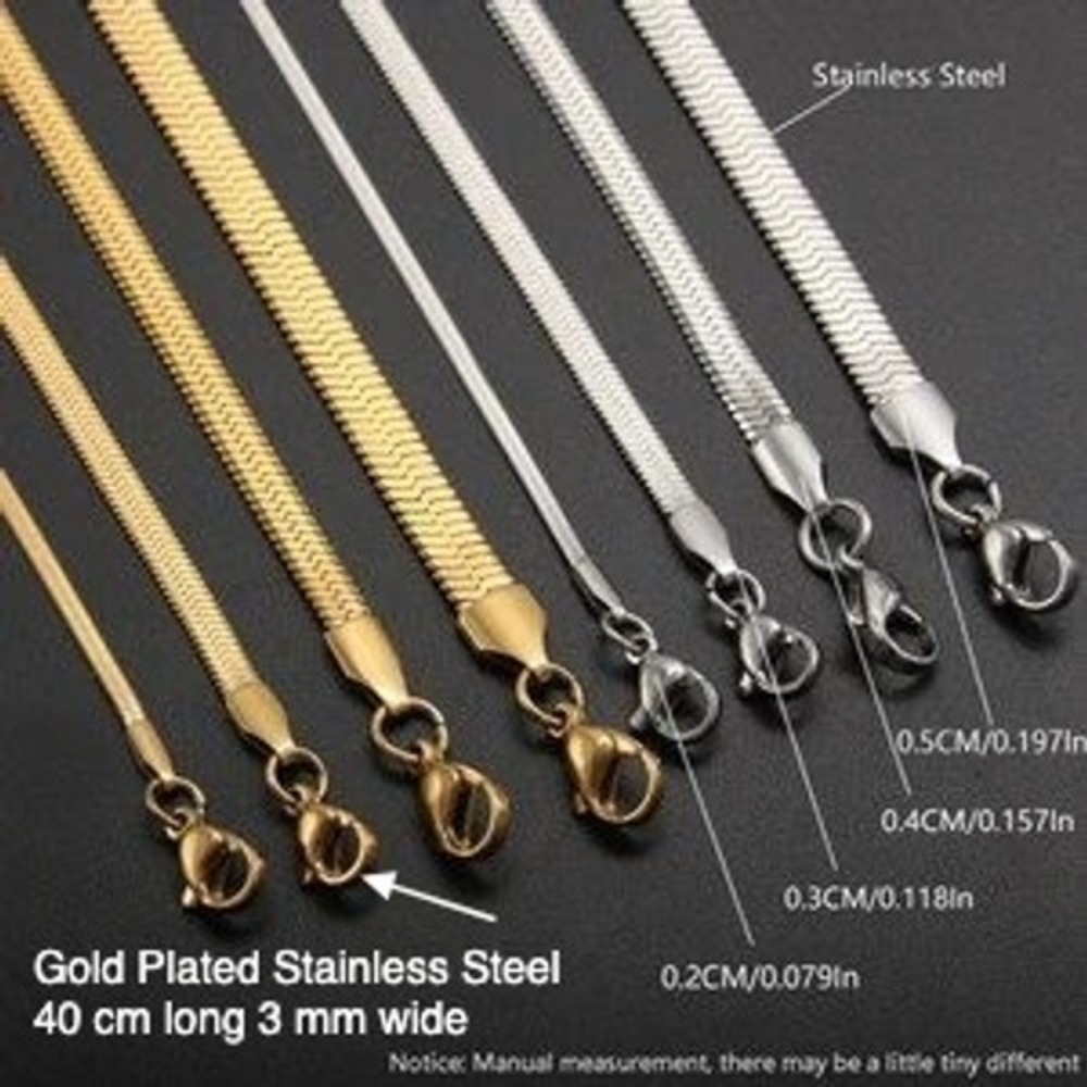 Yellow Gold Plated Stainless Steel 3mm Herringbone‎ Snake Chain Necklace 40cm